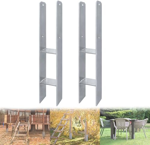 QEENTOE 2 Stück H-Pfostenträger H-Anker - 91x600mm Rostfreier Stahl mit Pulverbeschichtung | Wetterfeste H-Anker für Zaun & Terrassendach | 5mm starkes Pfostenanker-Set für den Außenbereich