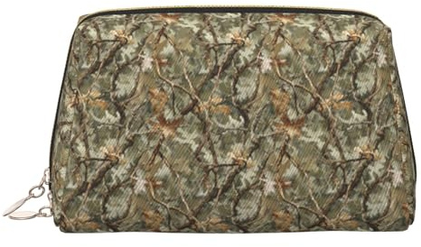 GVYGVY Bolsa de maquillaje de viaje grande, diseño de árbol de camuflaje verde (A), bolsas de cosméticos de piel de PVC para mujeres con cremallera, portátil, resistente al agua, bolsa de maquillaje