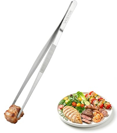 WISYOK kökspincett för köket, 30 cm, rostfritt stål, spetstång, silver | Professionell matlagningspincett för matlagning, grillning, bakning och dekoration, Maskindiskbar, perfekt för restaurangbruk