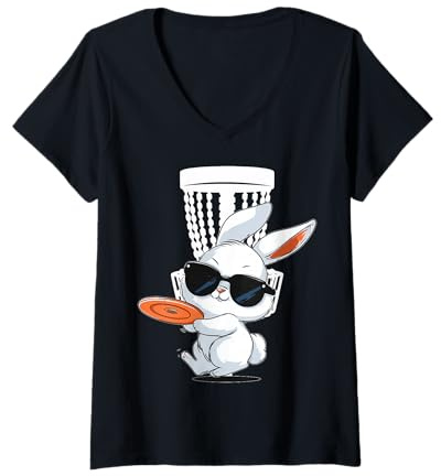 Donna Discgolf - Occhiali da Sole a Forma di Coniglietto Pasquale Maglietta con Collo a V
