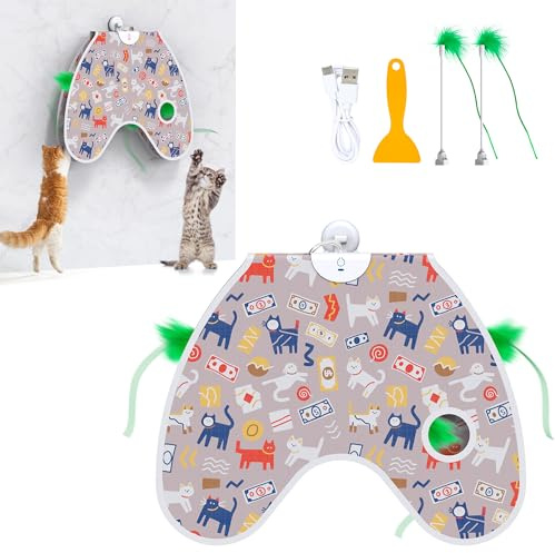 PUHOHUN Juguete Interactivo para Gatos de Autoentretenimiento, Juguete Eléctrico de Escondite con Plumas y Música, Juguete de Inteligencia con Espiral para Gatos de Interior, Recargable