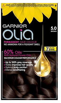 Olia Dauerhafte Haarfarbe Innovation Farbkraft durch Öl Farbe: 5.0 Samtbraun Coloration mit 60% Blumenöle - ohne Ammoniak. Überwätigend intensive Farbkraft, langanhaltende Farbe voller Glanz, 100% Grauabdeckung und die Haarqualität wird sichbar verbessert. Haarfarbe Coloration