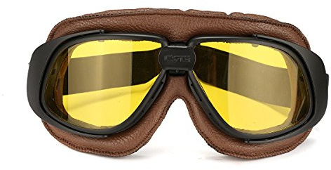 Alamor Motos Retro Gafas De Vuelo Scooter Casco A Prueba De Viento Gafas Anti-UV Marco Marrón-Amarillo