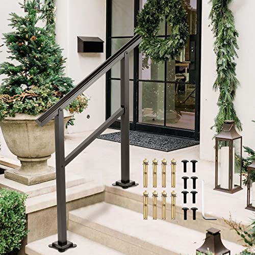 VEVOR Main Courante Escalier 91x89,5 cm Rampe Aluminium Réglable 0-30° Rambarde 2-3 Marches Garde-Corps Capacité 75 kg Épaisseur Tube 2 mm Base 13,2x13,2x0,5 cm pour Jardin Extérieur Maison Bâtiment