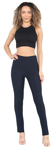 Cotton Works 2 Pack Womens Straight Leg Trousers Finely Soft Ribbed Stretch Pull On Ladies Pants Casual Full Elasticated Waist Bottoms (Navy 16/29)