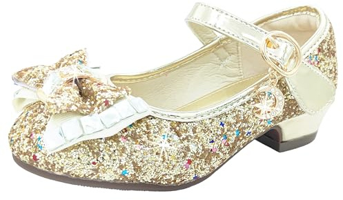 CHINYROZA Zapatos Princesa Niñas Tacones Niña Princesa Disfraz Regalo, Dorado 26