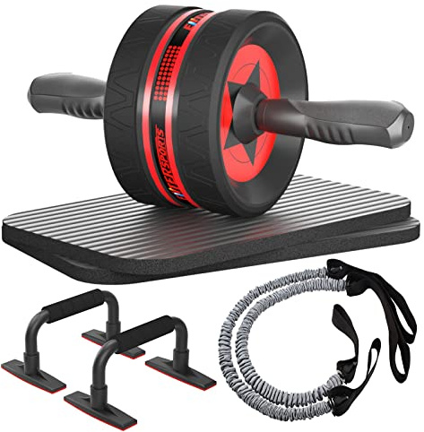 EnterSports Magrulle, 6-i-1 magtränare med träningsband, push-ups, knämatta, fitnessutrustning för män och kvinnor, bra för hemmaträning