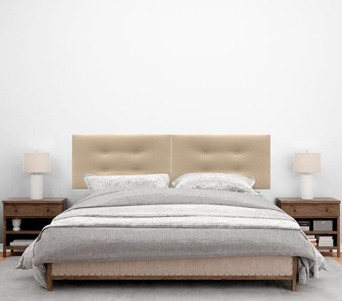 DHOME Kopfteil aus Kunstleder oder Acualinstoff mit 2 Reihen doppelter Knöpfe, aufgeteilt in 2 Teile, High End gepolstertes Kopfteil (Kuntsleder Beige, 180cm Dual (Betten 180/190))