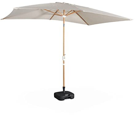 Alice's Garden - Parasol droit sable rectangulaire 2x3m. mât central imitation bois en aluminium orientable et manivelle d'ouverture