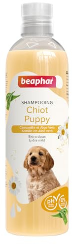 BEAPHAR – Shampooing Essentiel pour Chiot – Extra-Doux – Poil Doux – Contient de la Camomille et de l'Aloe Vera – sans parabène ni Silicone – pH Neutre – Produit Vegan – Prêt à l'emploi – 250 ML