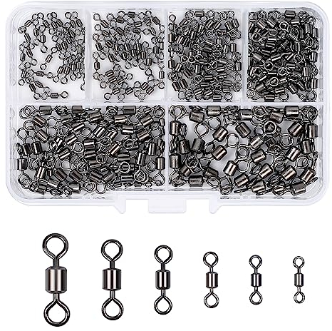 Sinofort Wirbel Angeln 230 Stücke Angelwirbel mit Karabiner 6 Größe Snaps Angel Wirbel Set Tönnchenwirbel Karabiner mit Wirbel für Salzwasser Wirbel Angelzubehör Wirbel 2# 4# 6# 8# 10# 12#