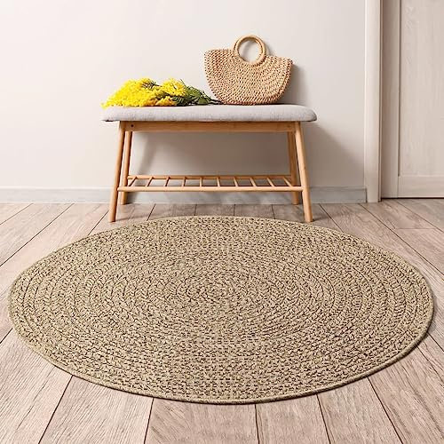 Homgoday Teppich 90 cm Jute Optik für Innen und Außen, Küchenteppich für Läufer Flur, Wohnzimmerteppich, Schlafzimmerteppiche
