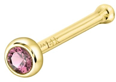 Jewelry Avalanche Solid 14K Yellow Gold Ball-end Stud Bezel Set 2mm Pink Tourmaline 22G Nose Bone Nose Stud - October Birthstone Nose Ring Stud NBBZ-PTM20YG