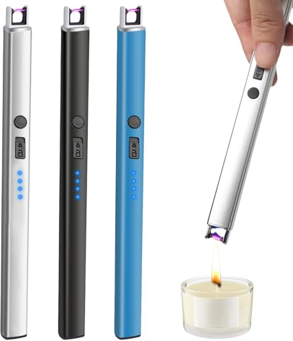Lichtbogen Stabfeuerzeug USB Aufladbar Elektrisches Feuerzeug Lang Sicherheitsschloss Tragbare Winddichte Flammenlose für Yankee Kerzen, Grill, Herd, Camping, Kamin, 3PCS