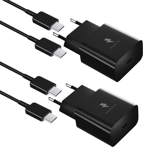 2 Stück 15W USB Ladegerät Stecker, Schnellladegerät Netzteil mit Typ C Kabel kompatibel mit Samsung Galaxy A52,A52S,A53,A33,S21,S20 FE,S10,S9,S8 Plus,Z Flip3,Z Fold3,M53 5G, und andere Smartphones