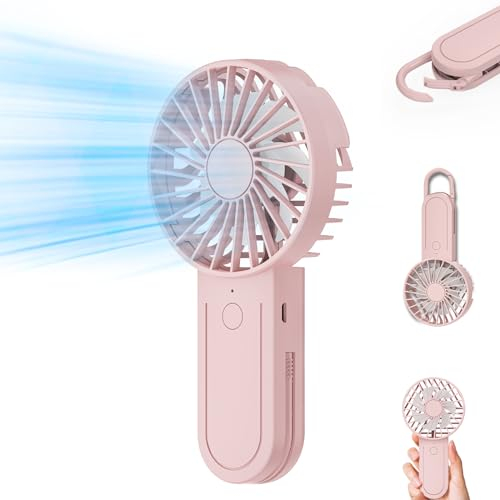 KIMTAR Mini Ventilateur Portable, USB Portatif Portable Ventilateur 12 Heures Fonctionnement Maximum, avec Crochet Télescopique Petit Ventilateur 3 Vitesses pour Bureau Voyage Camping Extérieur Rose