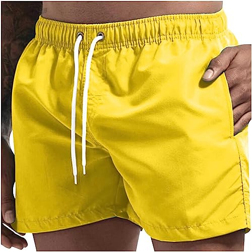 HAOLEI Swimming Shorts Men UK - Mens's Swim Trunks Elasticated Waist Quick Dry Beach Lounge Bathing Shorts Surfing Casual Running Gym Board Shorts with Pockets Yellow