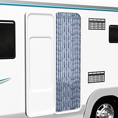 Rideau en chenille molletonné 56 x 185 cm - Rideau de porte en chenille - Moustiquaire - Pour camping, caravane - Argenté