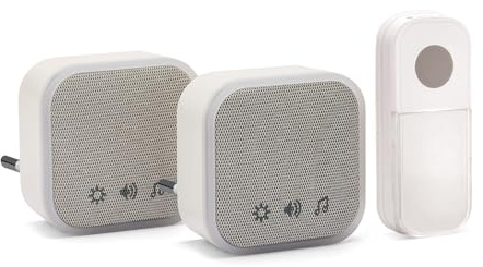 VELAMP - Campanello Senza Fili da Esterno e Interno TWEED con 2 Ricevitori a Spina da Interno, Citofono Senza Fili da Esterno Impermeabile, Portata 150m, 36 Suoni Regolabili, Spia LED, Campanello Casa