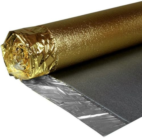 5mm Professional Gold Underlay - 1m x 7.5m Roll - Damp Proof Membrane & Insulation Foil - Sonic Underlayment for All Wood Engineered / Laminate Flooring