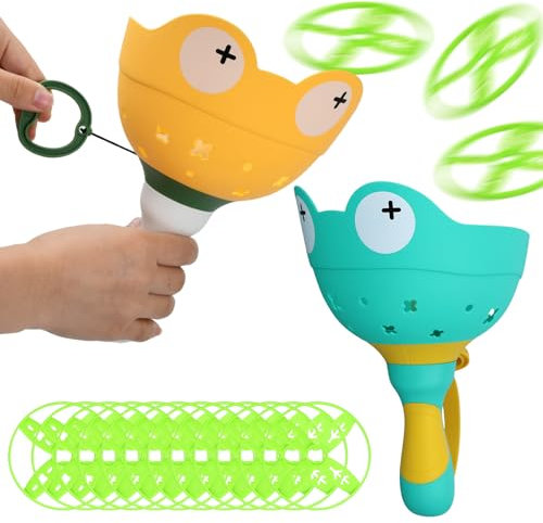 Volumoon Soucoupe Volante Launcher Jouets (2 Lanceurs à Hélice + 12 Disques), Jouet de Lanceur de Disque Volant, Flying Disc Launcher Toy, Hélice Jouet Enfants, Cadeaux pour âge 3-8Ans Garçons Filles