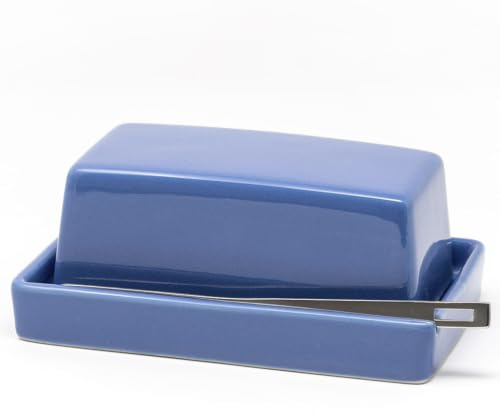 ZERO JAPAN Compact Butter Dish for Countertop, Fits West Coast Butter Sticks (Stubby Size), Ceramic Butter Keeper with Lid, Space-Saving Design, Made in Japan, Blueberry
