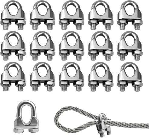 16-Pack Stainless Steel U-Type M3 Cable Clamps with Silver Finish - Durable for Washing Lines, Garden Fences, Curtain Tracks & Outdoor Fixings