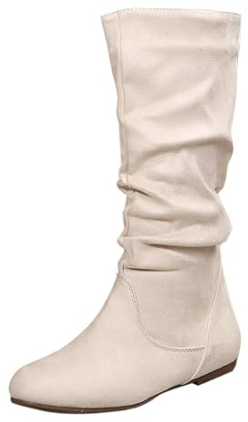 Botas Western Mujer Cuero Altas - Botas De Tacón Plano Con Cremallera Zapatos De Gran Tamaño Botas Motociclista Cuero Mujer Ligero Cálido Y Cómodo Zapatos Casual, blanco, 41 EU