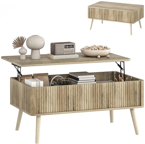HOMCOM Mesa de Centro Elevable Almacenaje 91x56-80,5x43-57,5 cm Roble