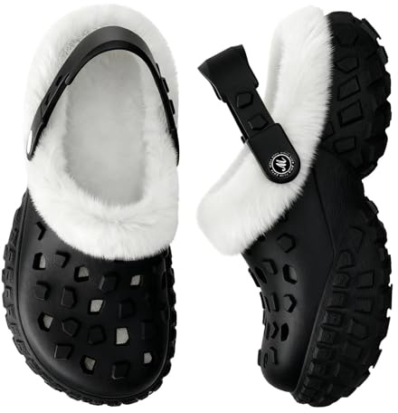 YASSIA Slippers for Women Men - Waterproof Outdoor Garden Clogs with Non-Slip Sole, Warm Fleece Lined Winter Unisex House Shoes for Indoor Outdoor Comfort (Black Women 8.5/Men 7.5)