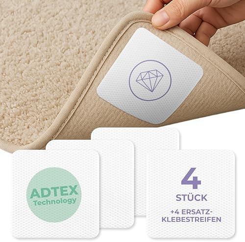 Livilin Teppich Antirutschunterlage Antirutsch Pads [AdTex Technology] 4Stk. Anti Rutsch Pads Waschbar +Ersatzklebestreifen Anti Rutsch Teppichunterlage rutschfest 10x10cm (10x10 cm, 4, stück)