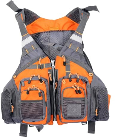 Licsaliwe Chaleco de Pesca para Hombre con múltiples Bolsillos, diseño ergonómico de Espuma de flotabilidad para Kayak y Deriva, Chaleco Salvavidas de Seguridad Naranja
