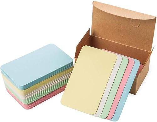 Fsahiuf 100 stycken små tomt papperskort, flerfärgade, indexkort, färgglada meddelande, tomma visitkort, meddelandekort, gör-det-själv-papper för skolmaterial (9 x 5,3 cm)