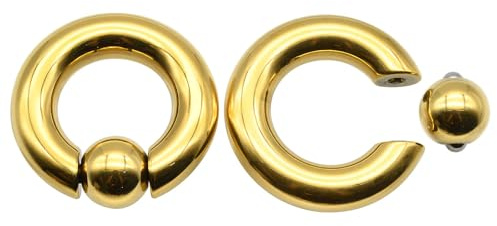 2-pack 18K guld PVD 316L kirurgisk stål fängslande pärlring, våractionbollar, stor kroppspiercing för septumringar näsring helix BCR PA smycken örexpander, 0,48 tum 00G 2G 4G 6G 8G 10G
