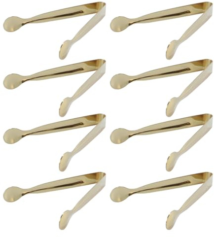Ubric 8 pinze per ghiaccio in acciaio inox, mini pinze per zucchero, insalata, pasticcini e caramelle, adatte per candy bar, matrimoni, cucina, feste di compleanno (oro)