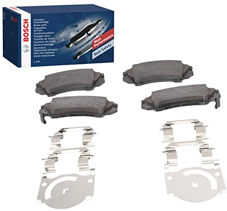 Bosch BP1187 - Auto Bremsbeläge vorne - Bosch-Qualität - für leises Bremsen mit wenig Staub - ECE-R90 zertifiziert - kupferfrei - 1 Set mit 4 Bremsbelägen - Mit Zubehör