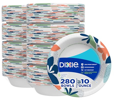 Dixie Small Paper Bowls, 10 Oz, 280 Count (8 packs of 35 bowls), Microwave-Safe, Soak-Proof, Disposable Bowls Great For Snacks, Dessert, And Light Lunch Meals