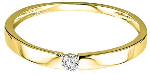 OROVI Verlobungsring Damen – 9K Gelbgold (375)– Ring Gold mit natürlichem Diamant in Spannfassung, Diamant Ring, Hypoallergener Goldring, Schmuck Damen, Goldschmuck, inkl. edler Schmuckbox (Größe 58)