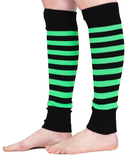 Mysocks Leg Warmers Extra Soft Stylish Fancy Winter 80s Party Dance Striped Long Legwarmers for Women Girls Ladies Stripe Neon Green Black