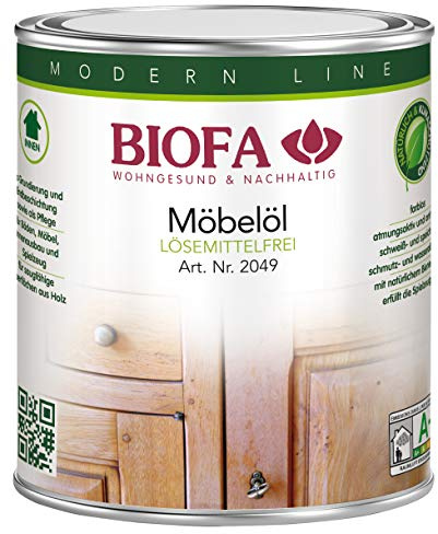 Biofa Möbelöl lösemittelfrei - Möbelpflege für rohe Holzmöbel, geölte Möbel, Innenausbau (0,375 Liter)