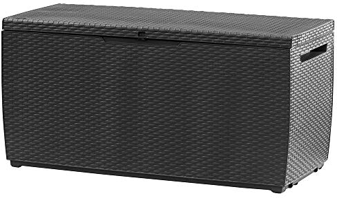 Deuba® Gartenbox 310L UV-beständig Haltegriffe Rollen Verschlussvorrichtung Balkon Wohnzimmer Wintergarten Kissenbox 123x53cm Rattan-Optik Anthrazit