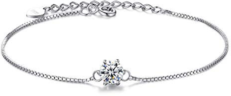 Bo&Pao Zirkonia Armband Damen 925 Sterling Silber, 23 cm Silber Armkette mit Zirkonia, verstellbar