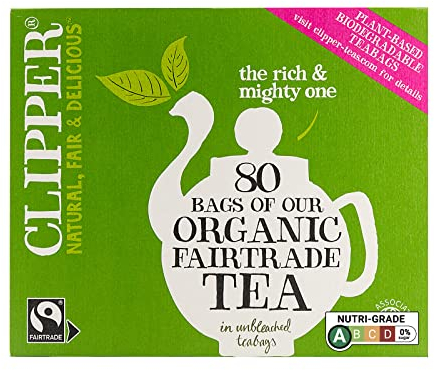 Clipper Organic Everyday Fairtrade Teabags | Black Tea Bags | Natural, Unbleached, Plant-Based Biodegradable & Sustainable Teabags | Eco Conscious, Non GM & Fair Trade Tea (80 Teabags)