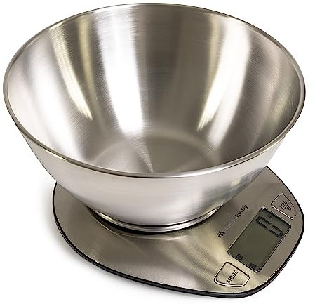 Melchioni Family | Bilancia Cucina Graal Digitale, Funzione Misurazione Tara, Portata Fino a 5 kg, Stainless Steel, Misurazioni Precise, Colore Metello.