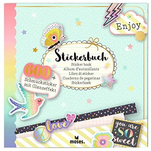 moses. 26259 Flowers & Friends stickbok – över 600 klistermärken på 30 sidor i en praktisk bok, smyckeklistermärken, ikoner, symboler och tecken, färgglad med glanseffekt