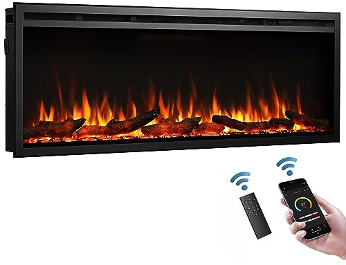 BALDERIA Atalanta 50 - Elektrisk inbyggnadskamin med värmare 1000/2000 W, realistisk 3D flameffekt, integrerad crackle-funktion, fjärrkontroll, timer, termostat - Svart