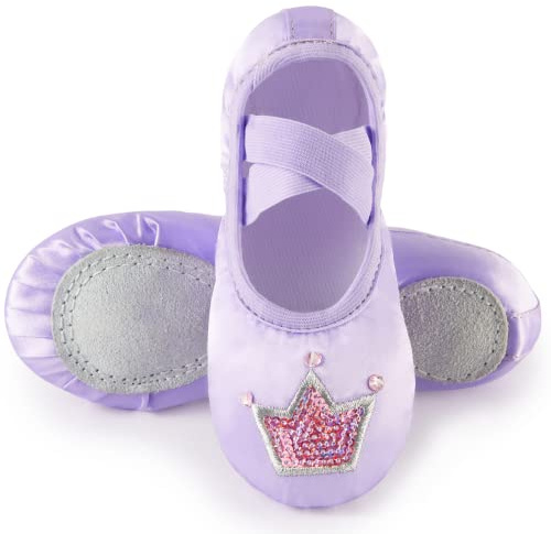 TRIPLE DEER Ballet Shoes for Girls, Satin Dance Practice Slippers Split Soft Leather Flat Sole Yoga Gymnastics Shoes (Toddler/Little/Big Kid) Purple