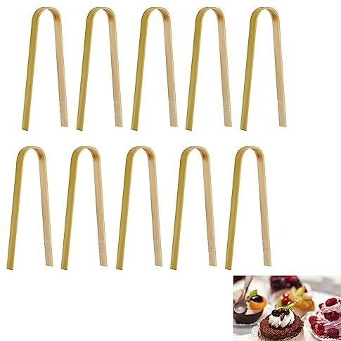 10PCS 3.93 Inch Disposable Bamboo Tongs,Mini Bamboo Tongs,Natural ToastTongs,Handy Natural Kitchen Tongs, Environmental Cooking Utensils for Self-Catering,Kitchen Pick-up,Home Cooking