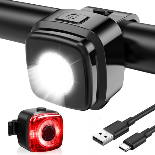 OnMeto Fahrradlicht Set, IPX5 Wasserdicht Frontfahrrad Lampe Rücklicht Fahrrad licht Set,USB Type-C Wiederaufladbares Fahrradleuchten Set für Fahrrad (Schwarz)