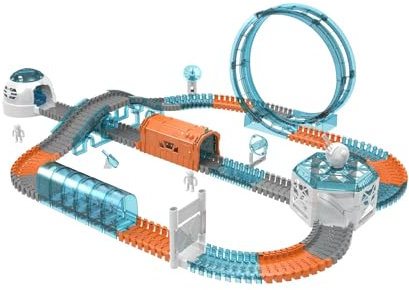 Weinsamkeit 232 Teile Weltraum Rennbahn Set - Flexibles Autorennbahn Set mit 1 Elektroautos und Drehbare Raumkapsel Set - Raum Spielzeug Rennstrecke Spielzeug ab 3 4 5 6 Jahre Junge (Weltraum)